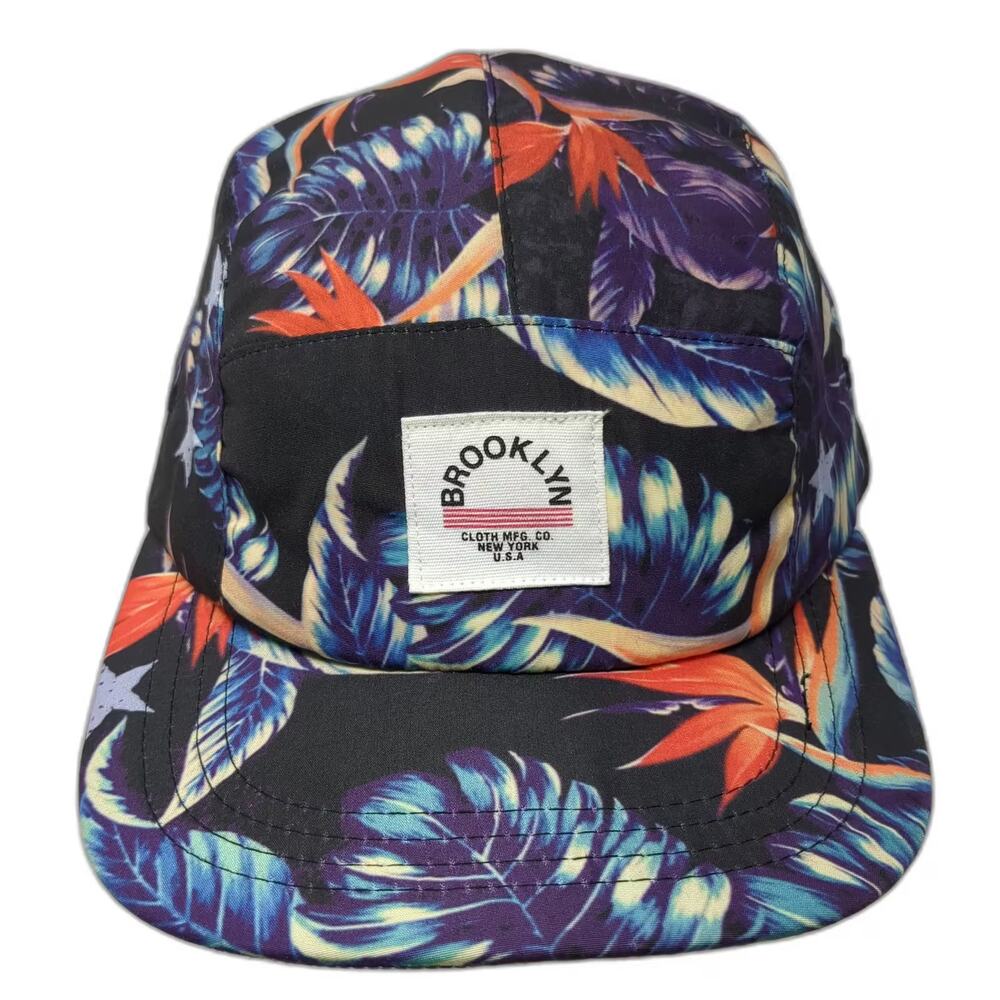 Brooklyn Cloth 5 Panel Hat Black Blue Tropical Floral OS Adjustable Slideback